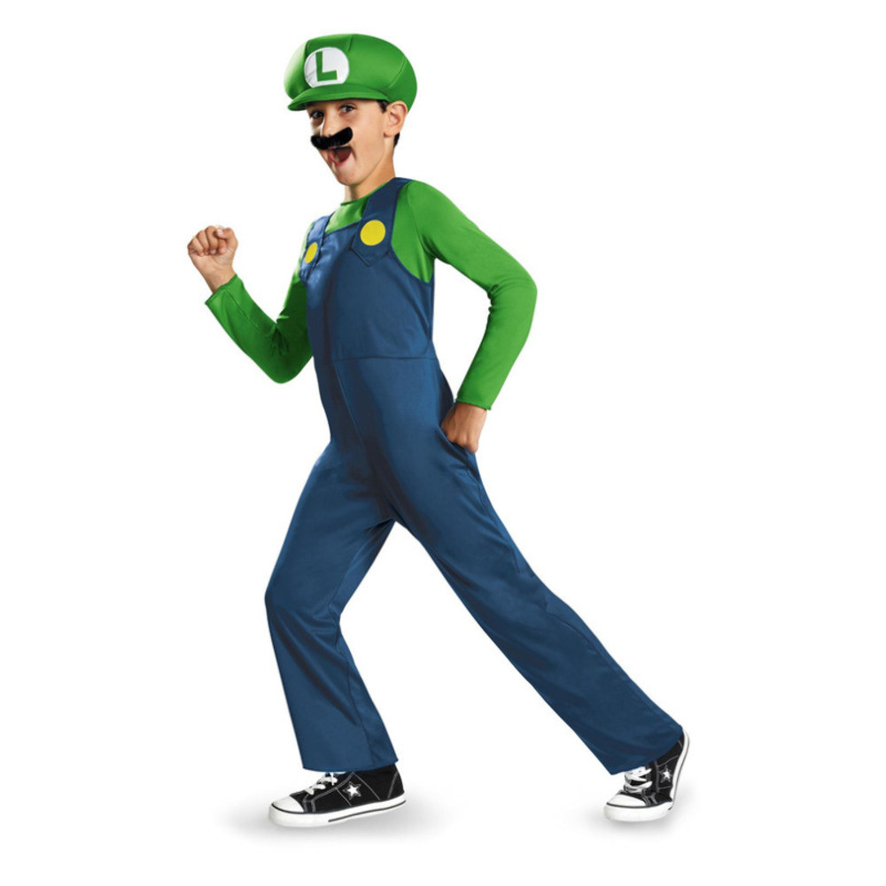 Nintendo Super Mario Brothers Luigi Costume Classico, tutto in uno, cappello  e baffi Taglia 140 CM Babilonia Shop
